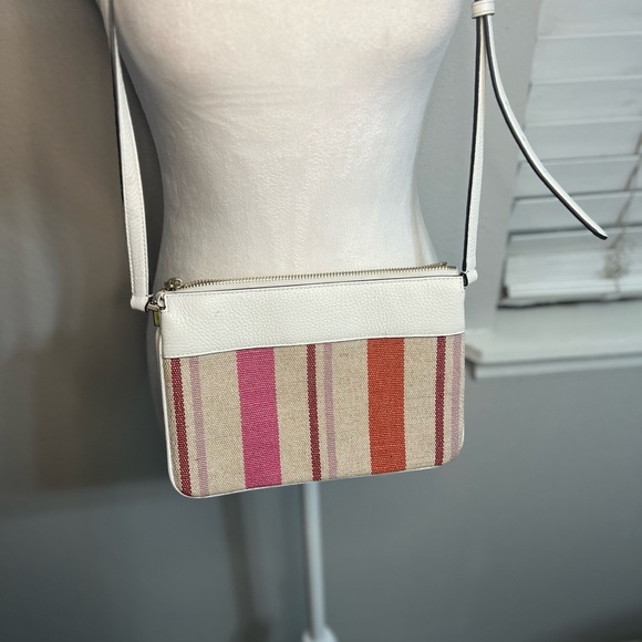 Kate Spade Leila Striped Canvas Triple
Gusset Crossbody White Pink red stripes - Picture 16 of 16